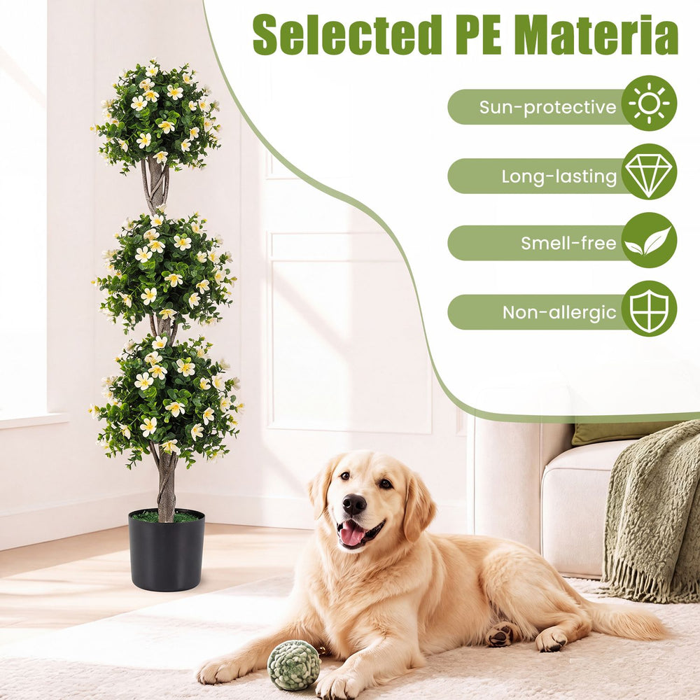 51" artificial topiary tree with three white topiary balls, made of durable PE material for maintenance-free indoor or outdoor decor.