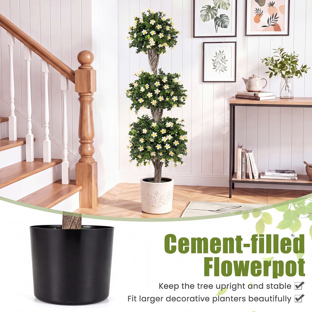 51" artificial topiary tree with three sun-resistant white balls in a weighted pot, perfect for home or office decoration.