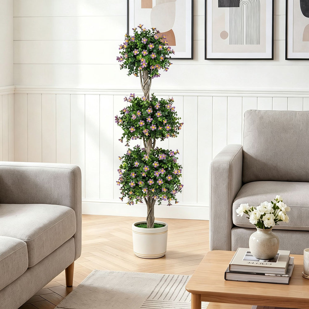 51" Artificial Topiary Tree with 3 Topiary Balls Sun-Resistant Fake Bushes-Purple - Gallery View 1 of 10