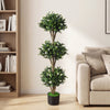 51" Artificial Triple Ball Boxwood Topiary Tree with 59 Blossoms-White - Gallery View 1 of 9