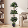51" Artificial Triple Ball Boxwood Topiary Tree with 59 Blossoms-Purple - Gallery View 1 of 9