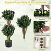 51" artificial triple ball boxwood topiary tree with purple blossoms, featuring a realistic trunk and cement-filled pot.