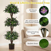 Artificial 51" triple ball boxwood topiary tree with 59 purple flowers, featuring a natural trunk and realistic grass.