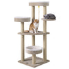 Carpeted 51" cat tree in beige with plush perches, featuring multiple levels for indoor cats to relax and play.