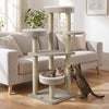 Carpeted 51" cat tree in beige with plush perches, perfect for indoor cats to play and relax.