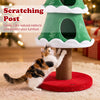 Christmas cat tree with two cozy condos and scratching post, made of plush fabric for holiday charm and pet comfort.