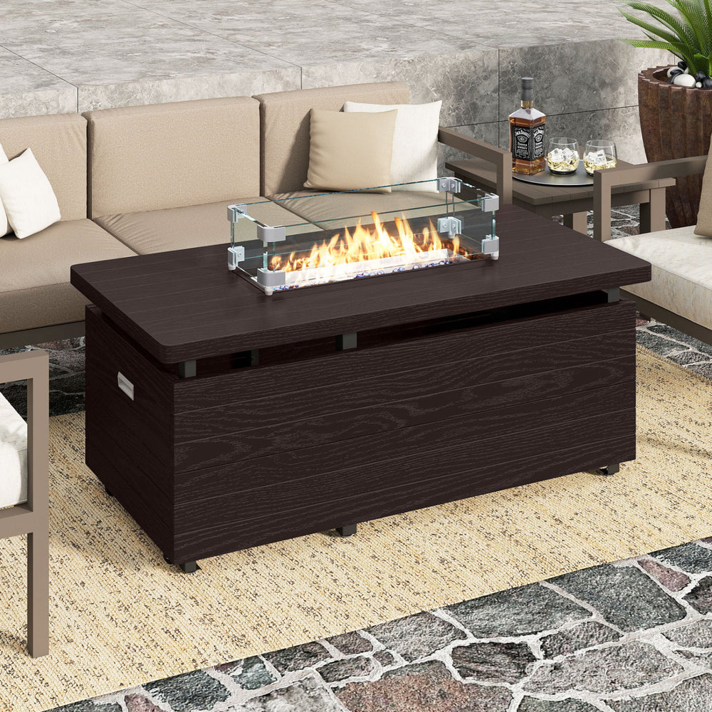 51 Inch Propane Fire Pit Table 50000 BTU Gas Firepit with Removable Lid and Tempered Glass Wind Guard for Patio-Rustic Brown - Gallery View 1 of 10