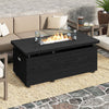 Black 51-inch propane fire pit table with removable lid, tempered glass wind guard, and 50,000 BTU heat output for patios.
