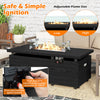 51-inch black propane fire pit table with adjustable flames, tempered glass wind guard, perfect for outdoor patio use.