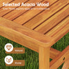 Close-up of the slatted seat of a 51-inch outdoor acacia wood bench, showcasing its sturdy design and natural finish.