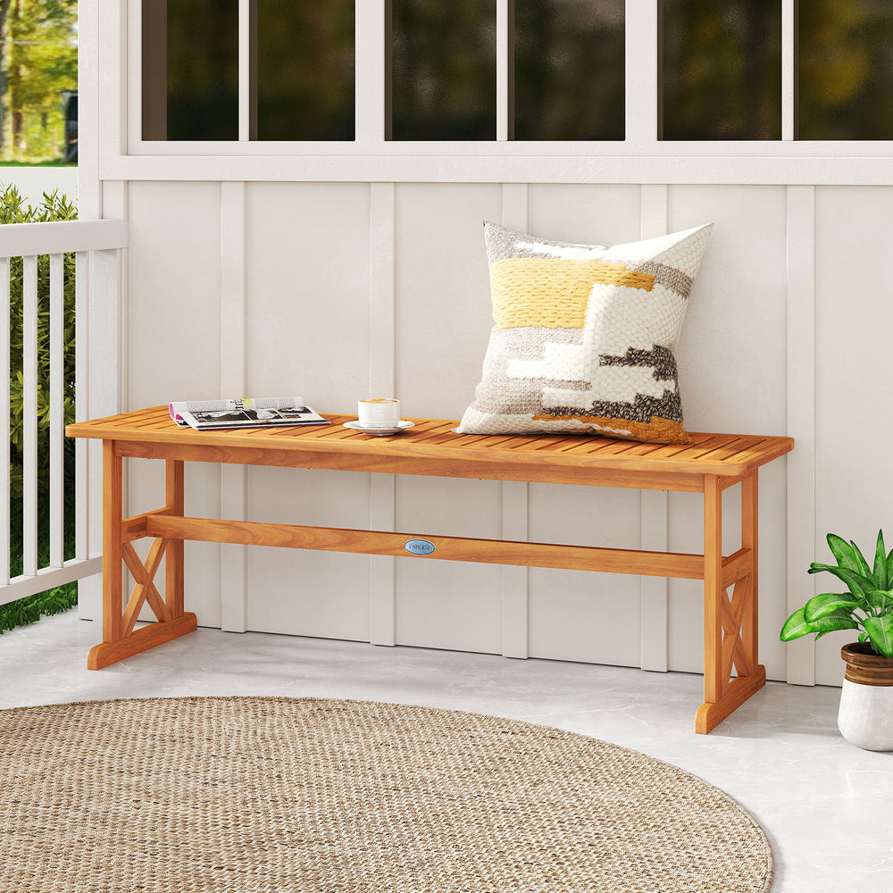 51 Inches Outdoor Acacia Wood Bench with Slatted Seat and 800 lbs Weight Capacity-2 Pieces - Gallery View 1 of 9