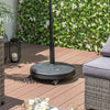 Outdoor umbrella base with wheels, made of high-strength resin, features a rustproof metal pole and retractable handles.