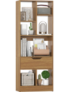 Tall freestanding bookcase with 7 open cubes and a drawer in natural finish, ideal for stylish storage solutions.