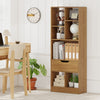 Tall freestanding bookcase with 7 open cubes and a drawer in natural finish, ideal for organized storage in any room.