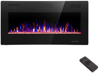 RW Flame 836C 750W-1500W 36 Inch Recessed and Wall Mounted Electric Fireplace With Remote Control Black New