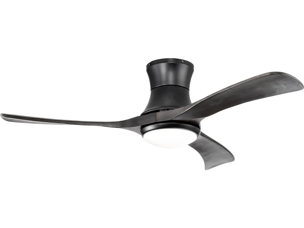 52-inch black flush mount ceiling fan with 3 durable wood blades, perfect for stylish illumination in bedrooms and.