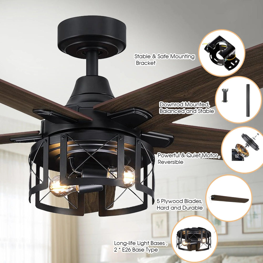 Parrot Uncle 52" Kolkata Industrial Ceiling Fan with Lighting and Remote Control New