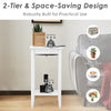 White 2-tier end table with storage shelf, featuring solid wood legs, ideal for bedside or sofa side use.