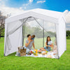 Pop-up canopy tent with 4 sidewalls and mesh netting, ideal for picnics and outdoor activities, providing sun.