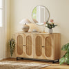 Buffet sideboard cabinet with 4 rattan doors, natural finish, adjustable shelves, perfect for kitchen or console use.