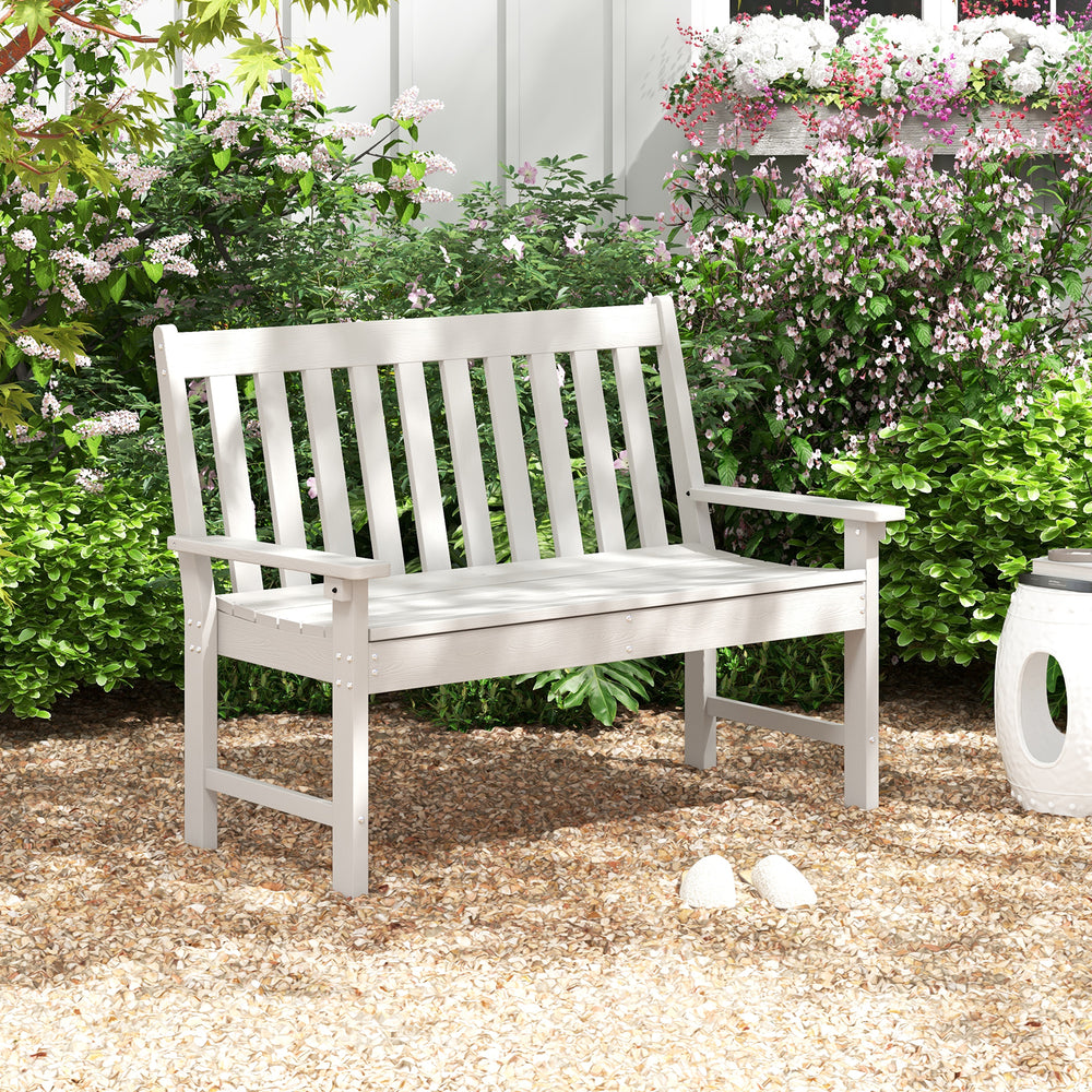 52 Inch All-Weather HDPE Outdoor Bench with Backrest and Armrests-White - Gallery View 1 of 9