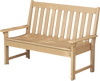 Teak 52-inch outdoor bench with slatted design, inclined backrest, and cozy armrests, suitable for backyard seating.