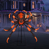 52-inch Halloween spider decoration with flickering warm white LEDs, featuring a sturdy metal stand for outdoor setups.