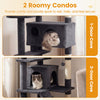 Dark gray 52-inch cat tree with a 1-door cave and 2-door cave, featuring padded perches for lounging and climbing.