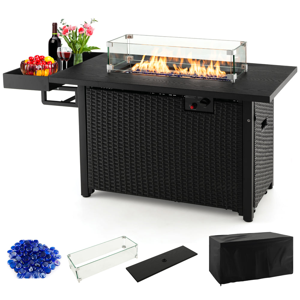 Costway Fire Table with Cover 52" 50,000 BTU Wicker Propane Fire Pit New