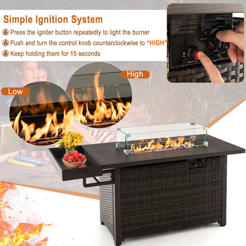 Costway Fire Table with Cover 52" 50,000 BTU Wicker Propane Fire Pit New