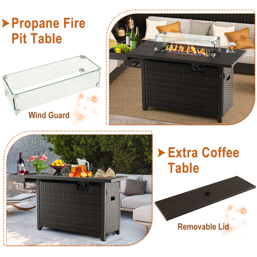 Costway Fire Table with Cover 52" 50,000 BTU Wicker Propane Fire Pit New