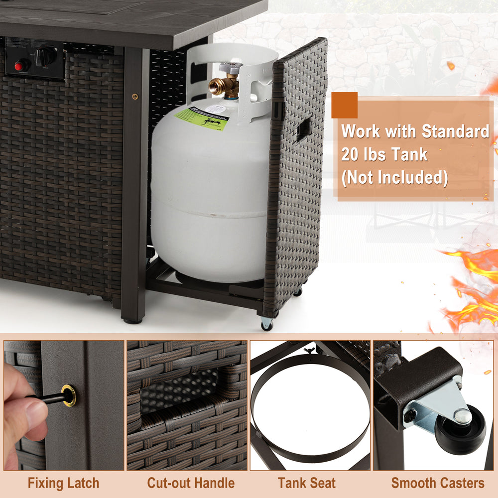 Costway Fire Table with Cover 52" 50,000 BTU Wicker Propane Fire Pit New