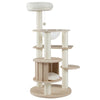 52-inch tall wooden cat tree featuring a cozy top perch, spacious condo, and removable washable cushions for playful.