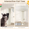 Interactive cat tree featuring fully-wrapped scratching posts and a plush dangling ball for playful climbing fun.