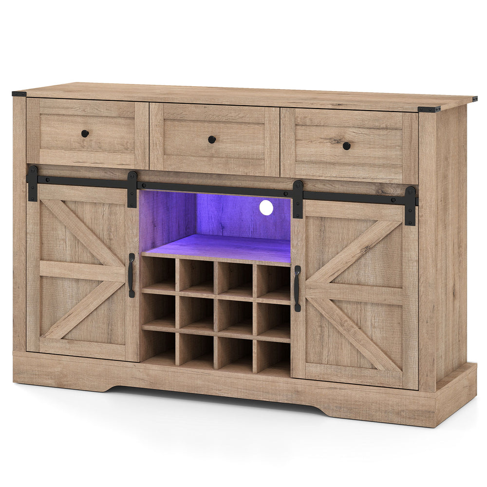 52 Inches Wine Bar Cabinet with LED Lights and Sliding Barn Doors-Light Gray - Gallery View 1 of 10