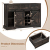 52-inch black wine bar cabinet dimensions with adjustable shelves, LED lights, and sliding barn doors for home bar use.