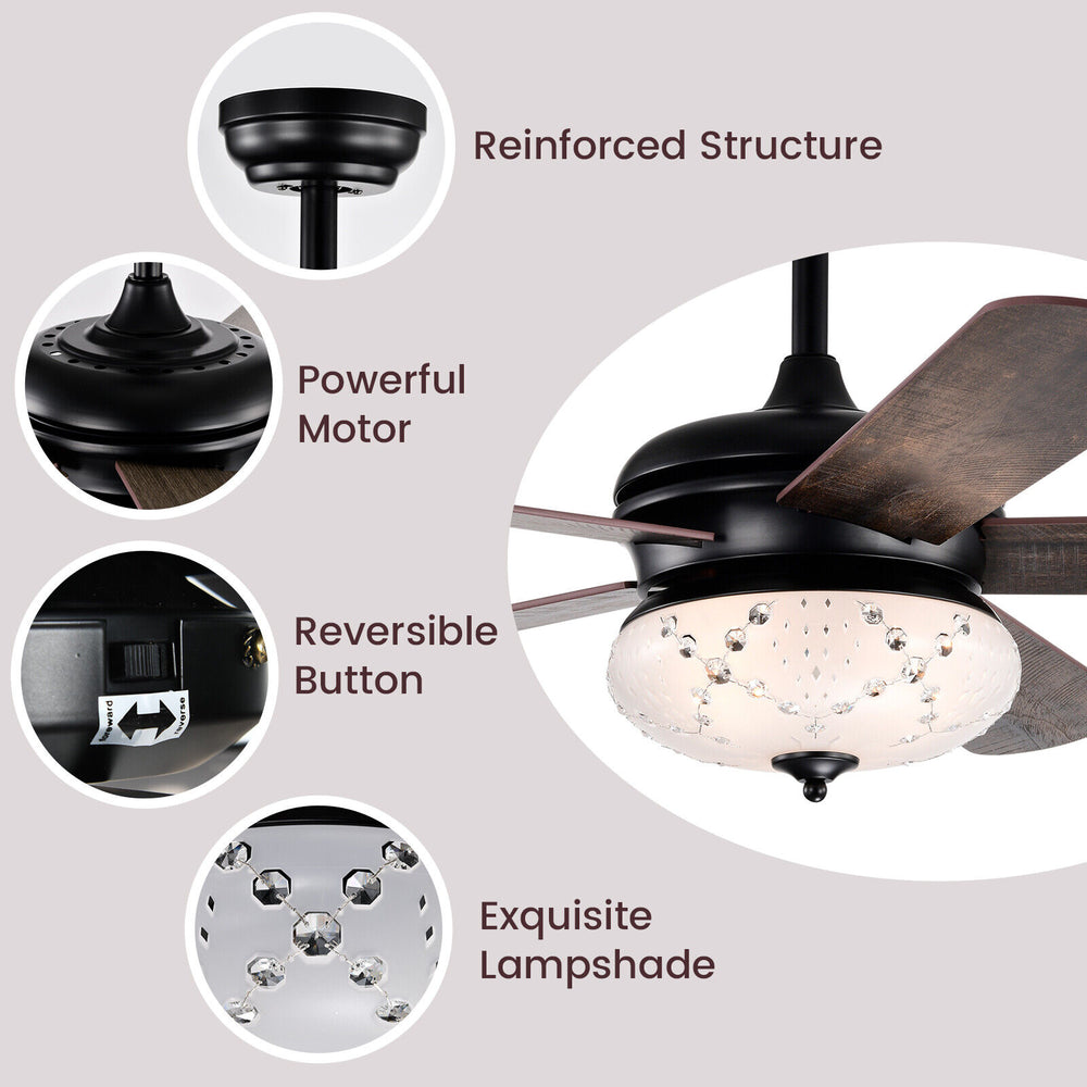 52-inch walnut ceiling fan with remote control, reversible motor, and exquisite lampshade for stylish home decor.