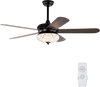 52-inch walnut ceiling fan with remote control, featuring 5 double-faced blades and a stylish light fixture for medium.