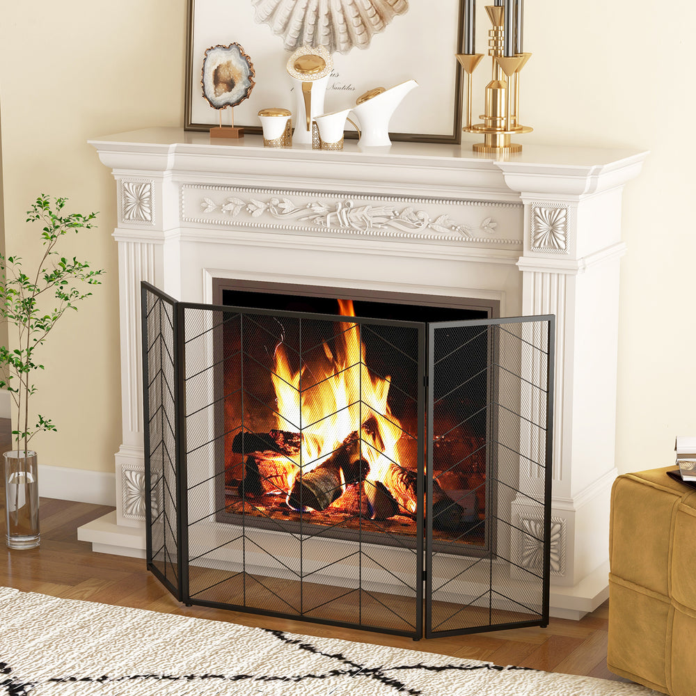 52 x 31 Inch Fireplace Screen with Chevron Herringbone Pattern - Gallery View 1 of 9