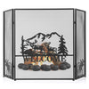 Black fireplace screen with herringbone pattern, 52 x 31 inches, foldable design for easy storage and protection from.