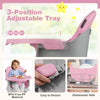 Adjustable pink tray of the 16-in-1 baby high chair, featuring BPA-free material and easy detachment for convenience.