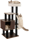 Multi-level 53.5 inch tall cat tree with wooden tower, cozy condo, and padded top perch for indoor cats.