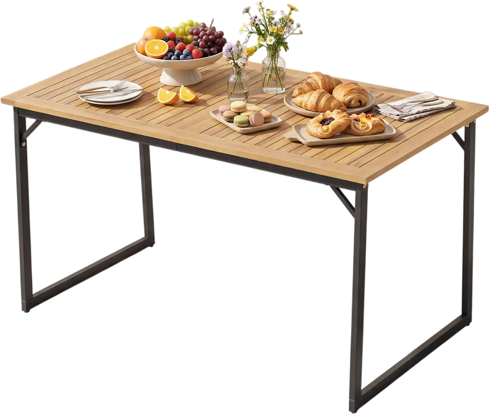 Spacious 53" acacia wood patio dining table with a 1.97" umbrella hole, perfect for outdoor gatherings and stability.