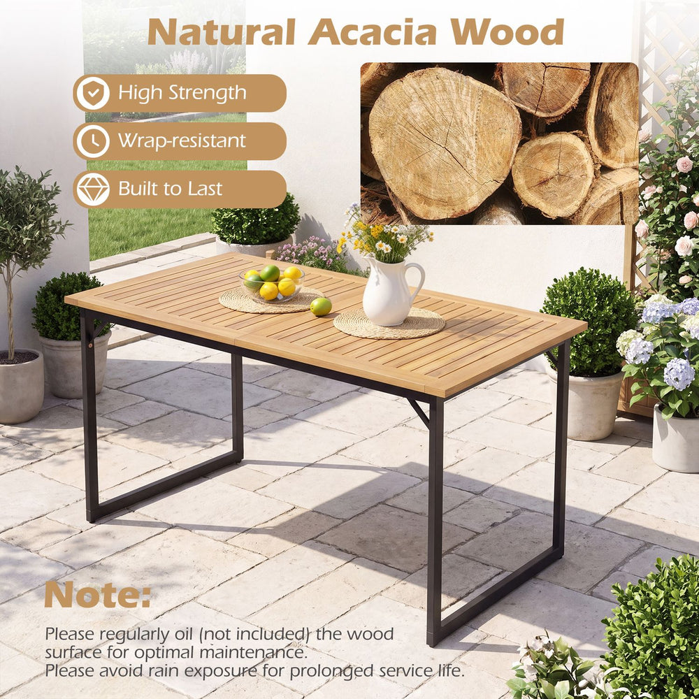Spacious 53" acacia wood patio dining table with a 1.97" umbrella hole, perfect for outdoor gatherings.
