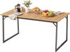 Acacia wood patio dining table with a spacious slatted surface, designed for up to 6 guests, perfect for outdoor gatherings.