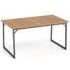 Acacia wood patio dining table with a slatted surface, accommodating up to 6 guests, ideal for outdoor gatherings.