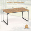 Acacia wood patio dining table measuring 59" x 33.5" with a powder-coated metal frame, perfect for outdoor gatherings.