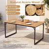 53" acacia wood patio dining table with a slatted surface, built-in umbrella hole, and sturdy powder-coated metal frame.