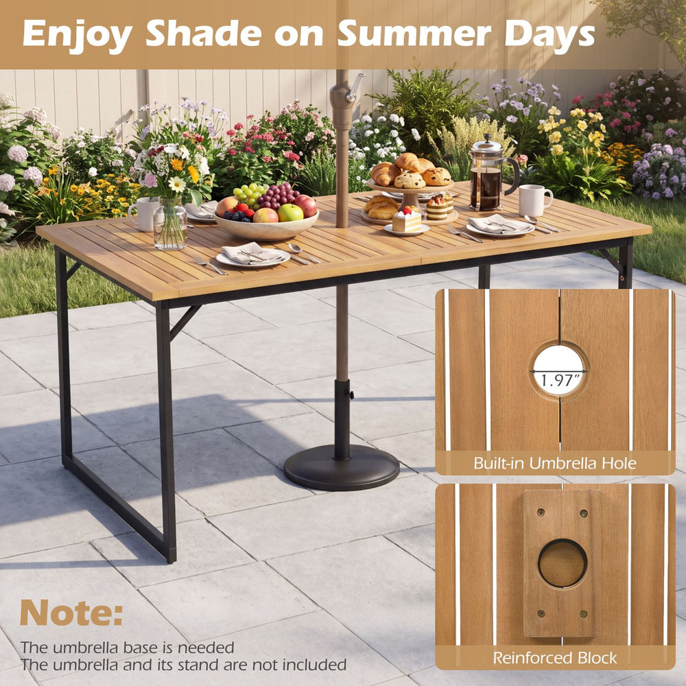 53" acacia wood patio dining table with built-in umbrella hole, perfect for outdoor dining and gatherings.
