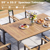 Spacious 59" x 33.5" acacia wood patio dining table with a powder-coated metal frame, perfect for outdoor gatherings.